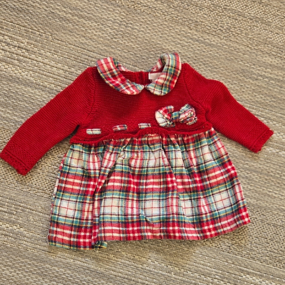 Christmas Plaid Knit Dress Girls Size 0-3 Months